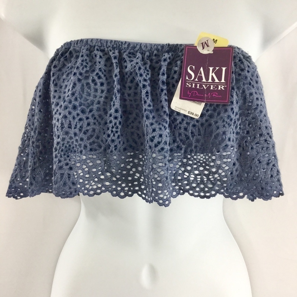 Saki Silver by Diana M. Bara Flouncy Lace Bandeau Bra M NWT